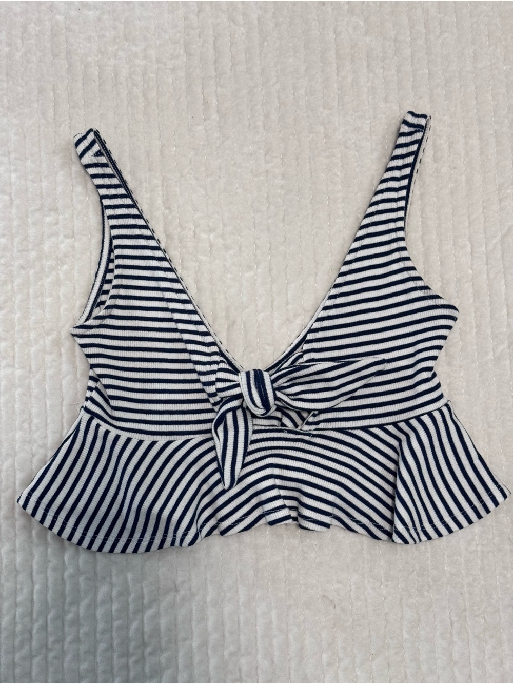 Lulu's Navy and White Striped Tie-Front Peplum Camisole
